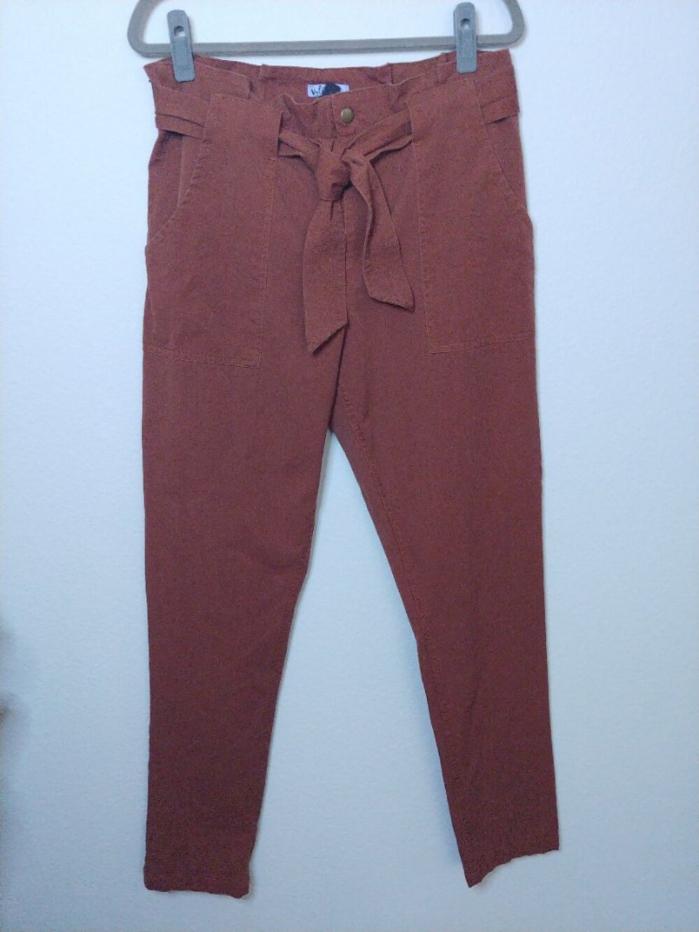 Vylette Burnt Orange Tie-Waist Paperbag Pants